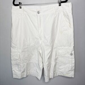 Y2K Levis Mens White Cotton Relaxed Fit Cargo Shorts Size 38 Utility Vintage